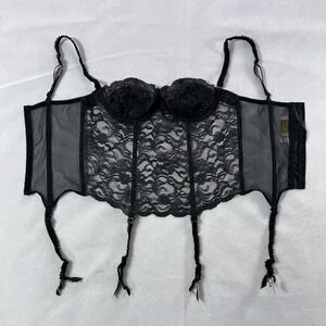 Vintage Victoria's Secret Bustier Women 36B Black Lace Overbust Garter Corset
